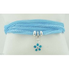 Flower (blue) with silk bracelet/necklace 